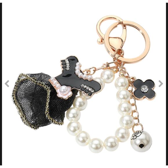 Black Enamel Pearl Mesh Dress Bag Charm / Keychain - Picture 1 of 2